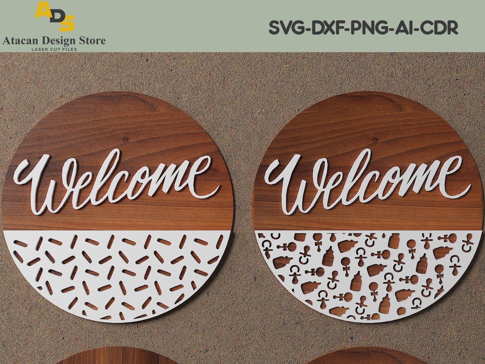 Door hanging signs / Welcome svg sign / Wood Cutting files / Round hangers / instant download ADS117