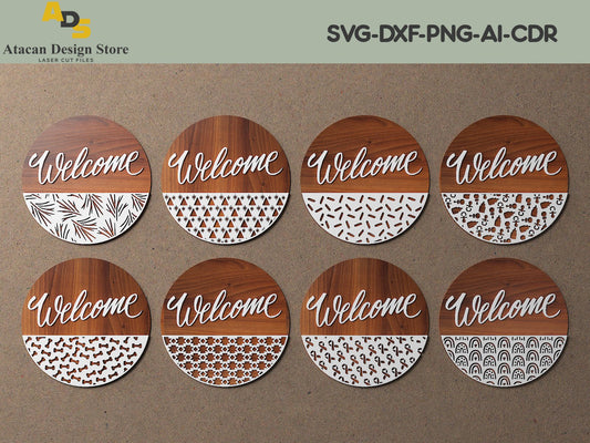 Door hanging signs / Welcome svg sign / Wood Cutting files / Round hangers / instant download ADS117