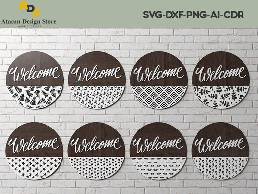 Door Round Patterns Bundle / Welcome svg sign / Wood Cutting files / Round hangers / Digital download ADS116