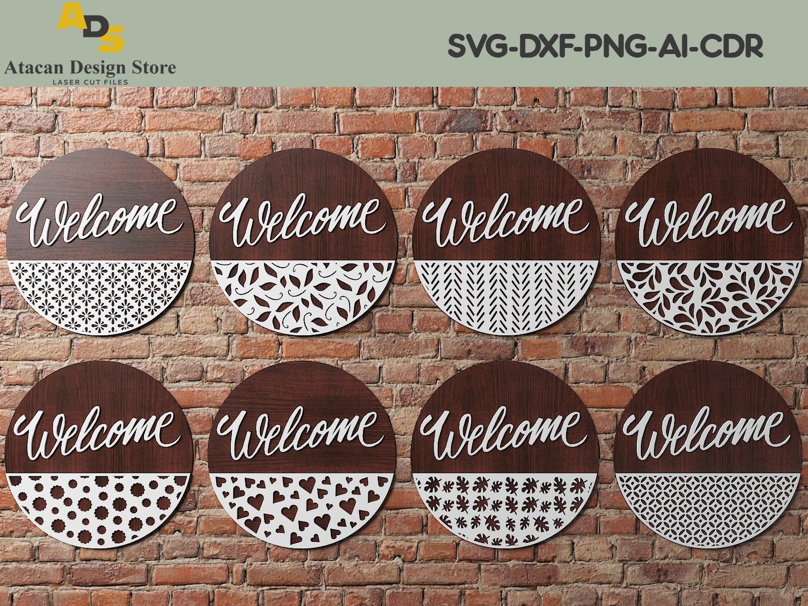 Door sign with patterns / Glowforge laser cut files / Door hanger Templates ADS115