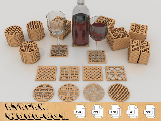 Drink coasters Svg / Laser cut file / Paper cut wood coaster templates / Vector plans Laser cutting files 169