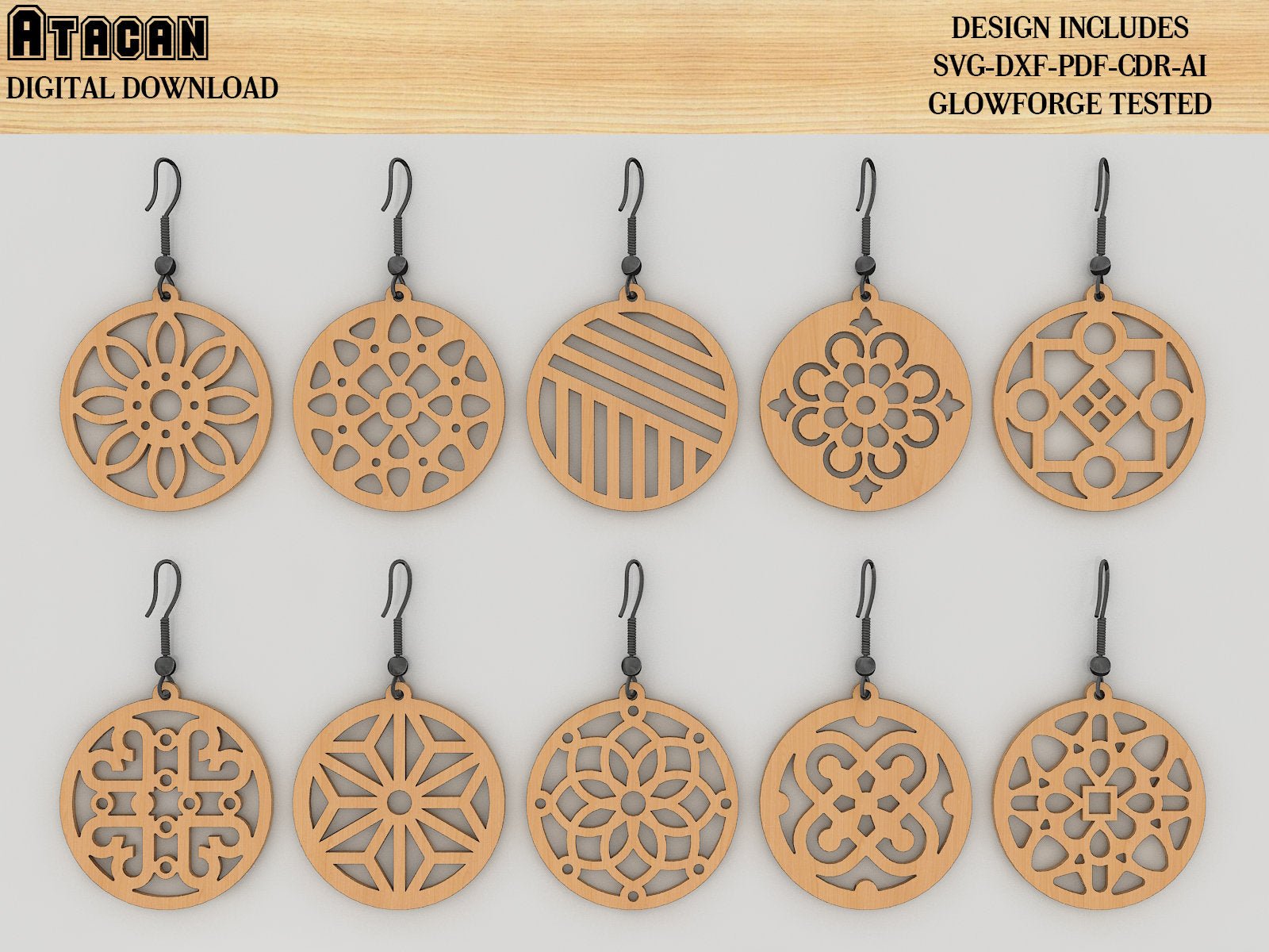 Earrings bundle Laser Cut Templates / Wooden Jewelry / Glowforge Earring Svg files / Wood earrings 427