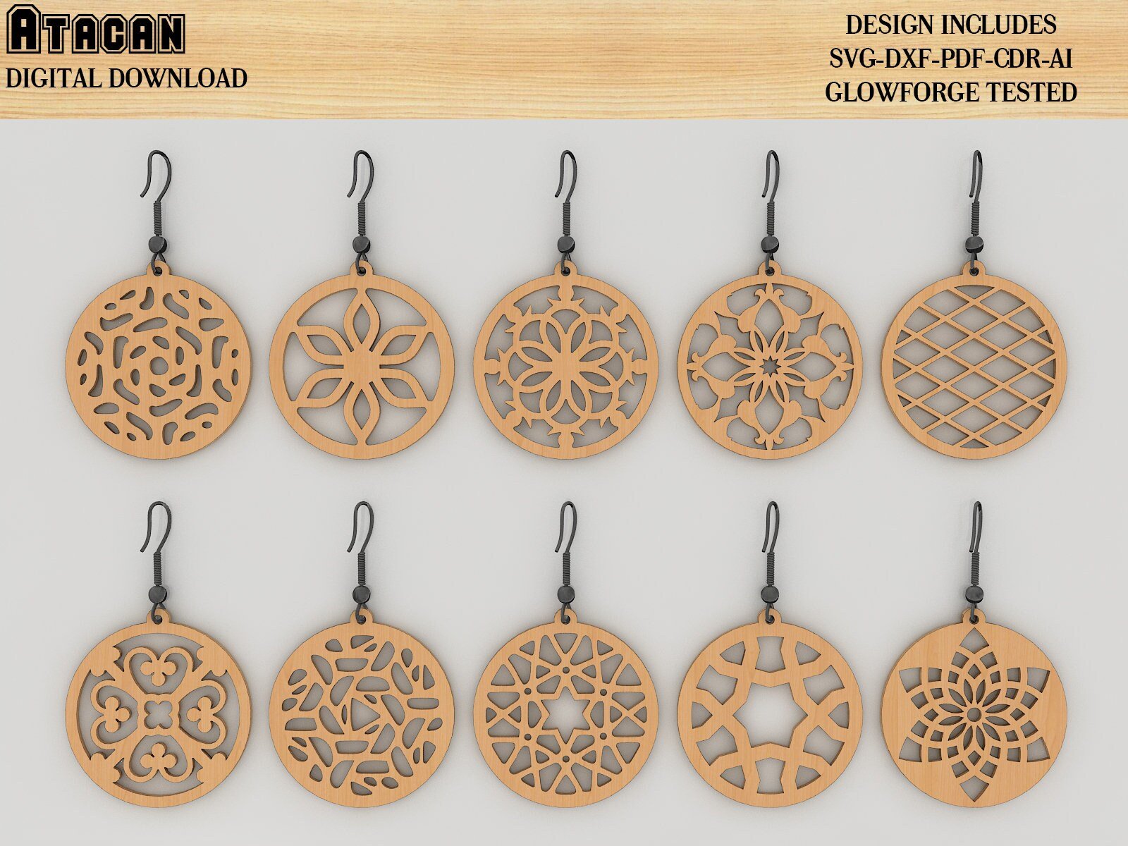 Earrings bundle Laser Cut Templates / Wooden Jewelry / Glowforge Earring Svg files / Wood earrings 427