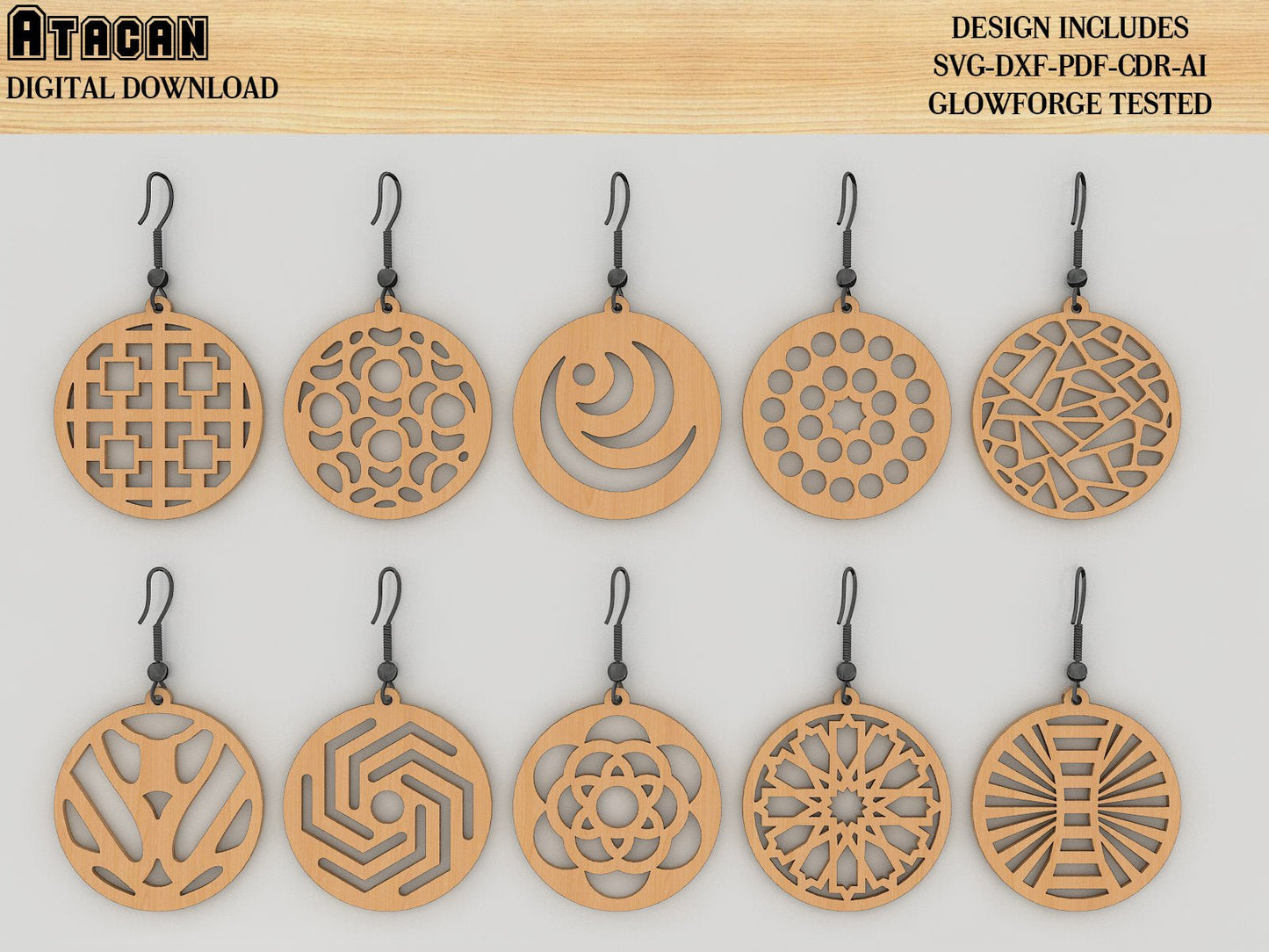 Earrings bundle Laser Cut Templates / Wooden Jewelry / Glowforge Earring Svg files / Wood earrings 427