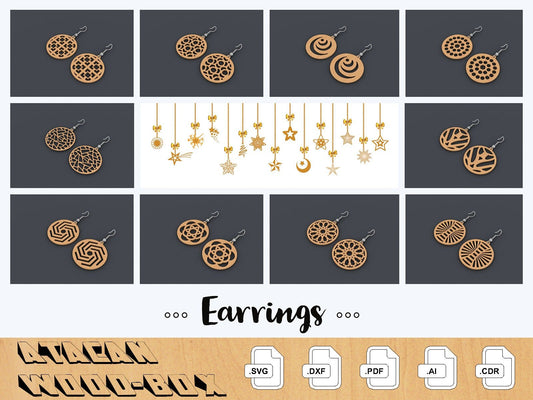 Earrings Jewelry Set / Svg Dxf Cdr Laser Vector / Glowforge Cricut Personalized Name Ornament / Silhouette Digital Cut File 178