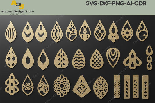 Earrings Laser cut Templates / Earring Cut Files / Leather Earring Png Files Cricut Silhouette SVG DXF Ai CDR 312