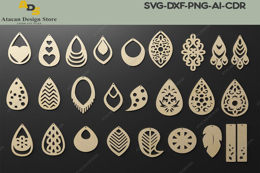 Earrings Laser cut Templates / Jewelry Cut Files / Wooden Earring Cutting Files / Glowforge Cricut Silhouette SVG DXF Ai CDR 313