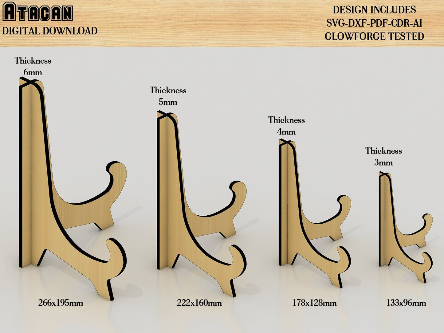 Easel display SVG Plate stand mini Glowforge and Cricut Easel stand Laser cut files Woodworking plans 269