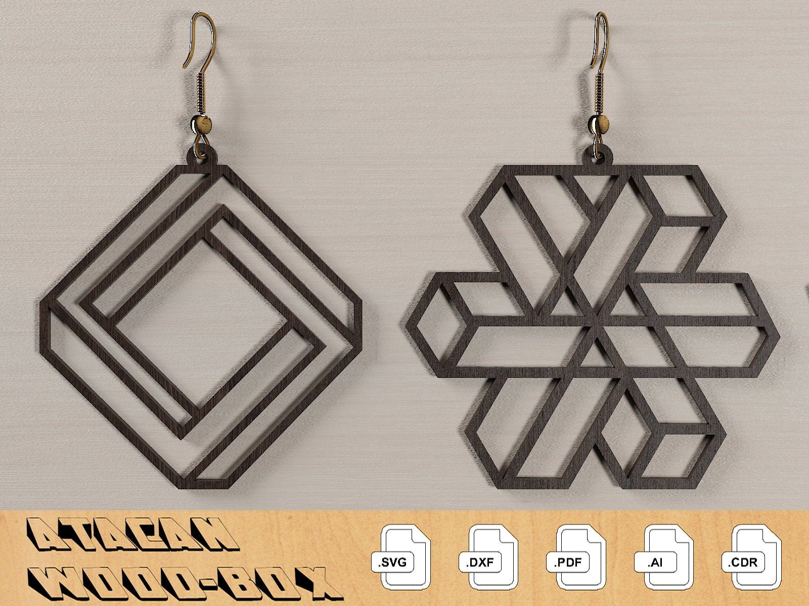 Elegant Geometric Earrings decorative Craft Jewelry Pendants Set laser cut SVG, DXF CDR Ai 316
