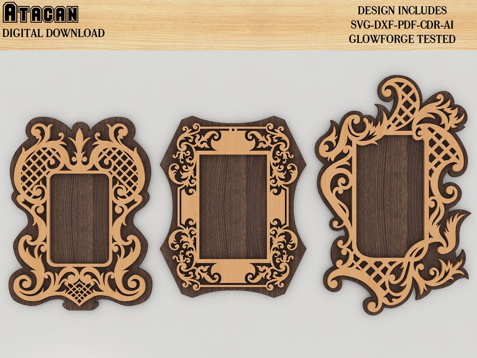 Elegant Mirror Laser Cut Frame Set, Laser Cut SVG files, Glowforge Frame Pattern Template 327