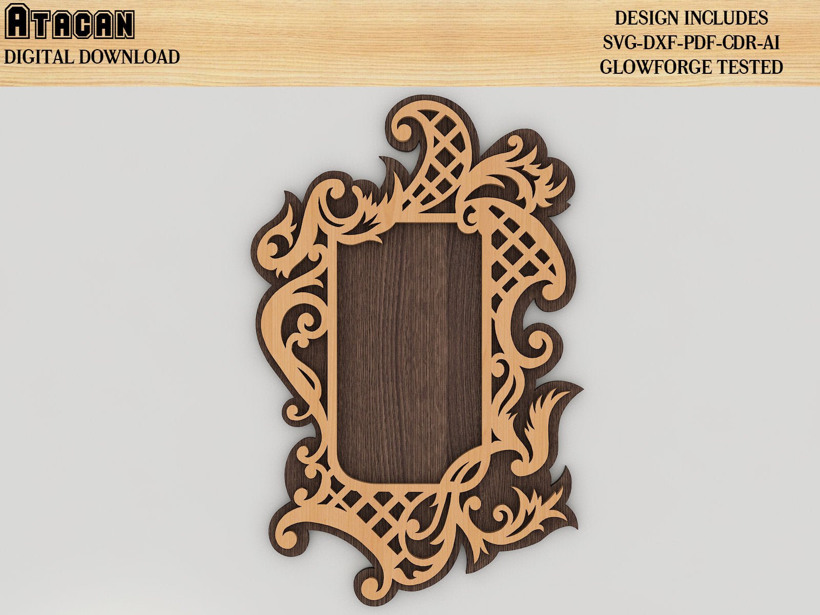 Elegant Mirror Laser Cut Frame Set, Laser Cut SVG files, Glowforge Frame Pattern Template 327