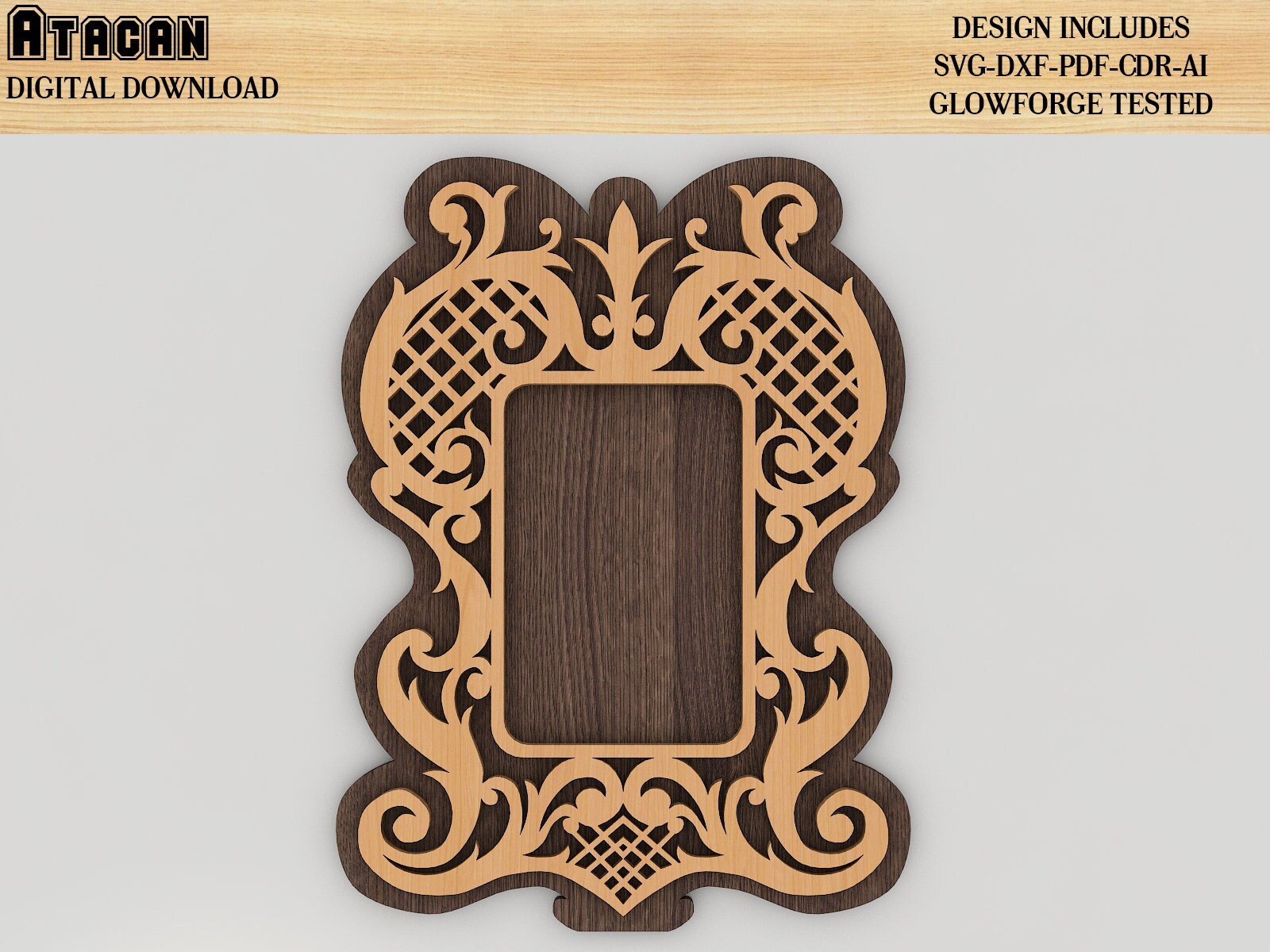 Elegant Mirror Laser Cut Frame Set, Laser Cut SVG files, Glowforge Frame Pattern Template 327