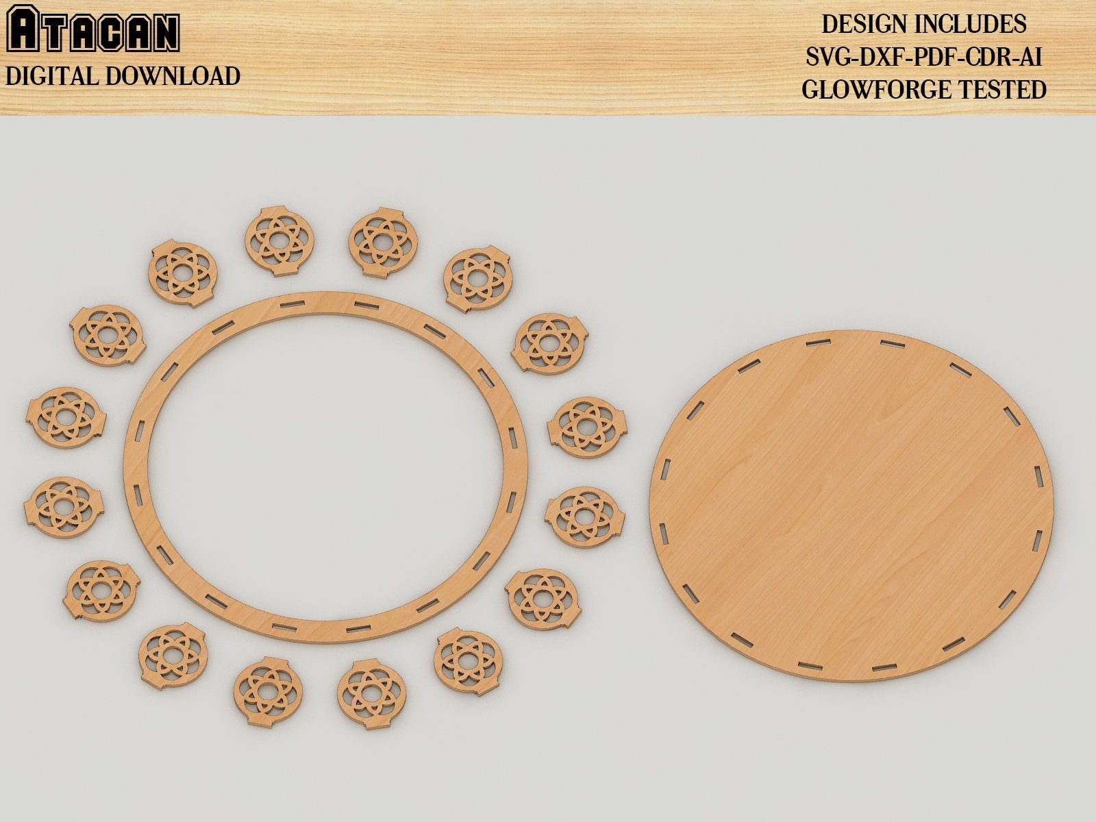 EllipseTray Svg file , Circle Tray Laser Cut files, CNC plan Tray Template 319