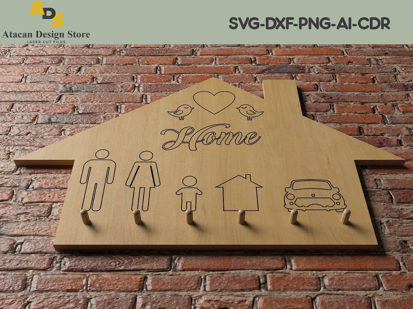 Family Home Key Hanger / Key Holder / Laser cut files Dxf, Ai, Cdr SVG241