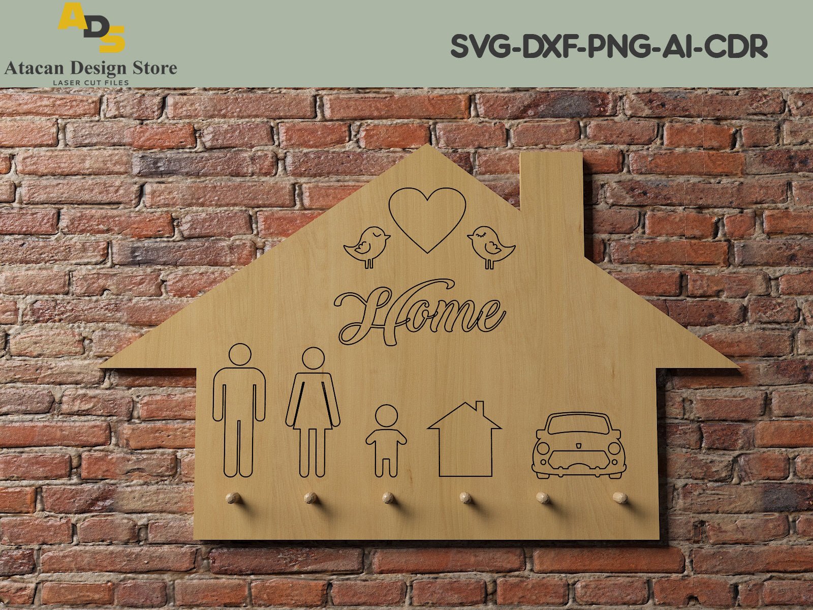 Family Home Key Hanger / Key Holder / Laser cut files Dxf, Ai, Cdr SVG241