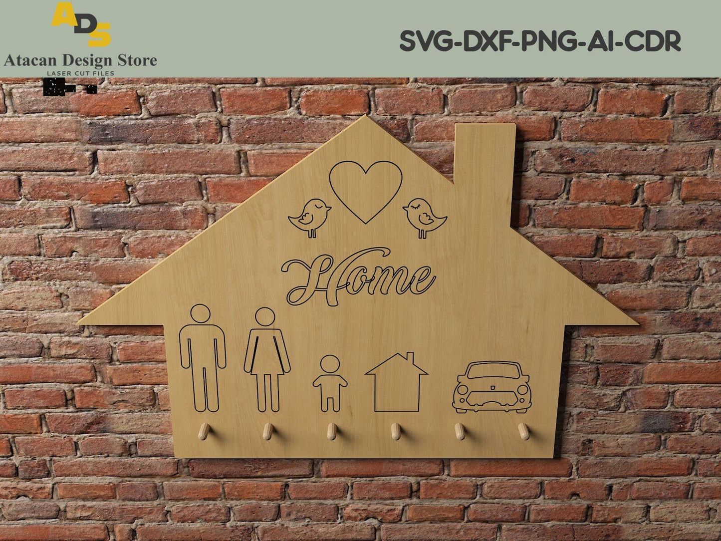 Family Home Key Hanger / Key Holder / Laser cut files Dxf, Ai, Cdr SVG241