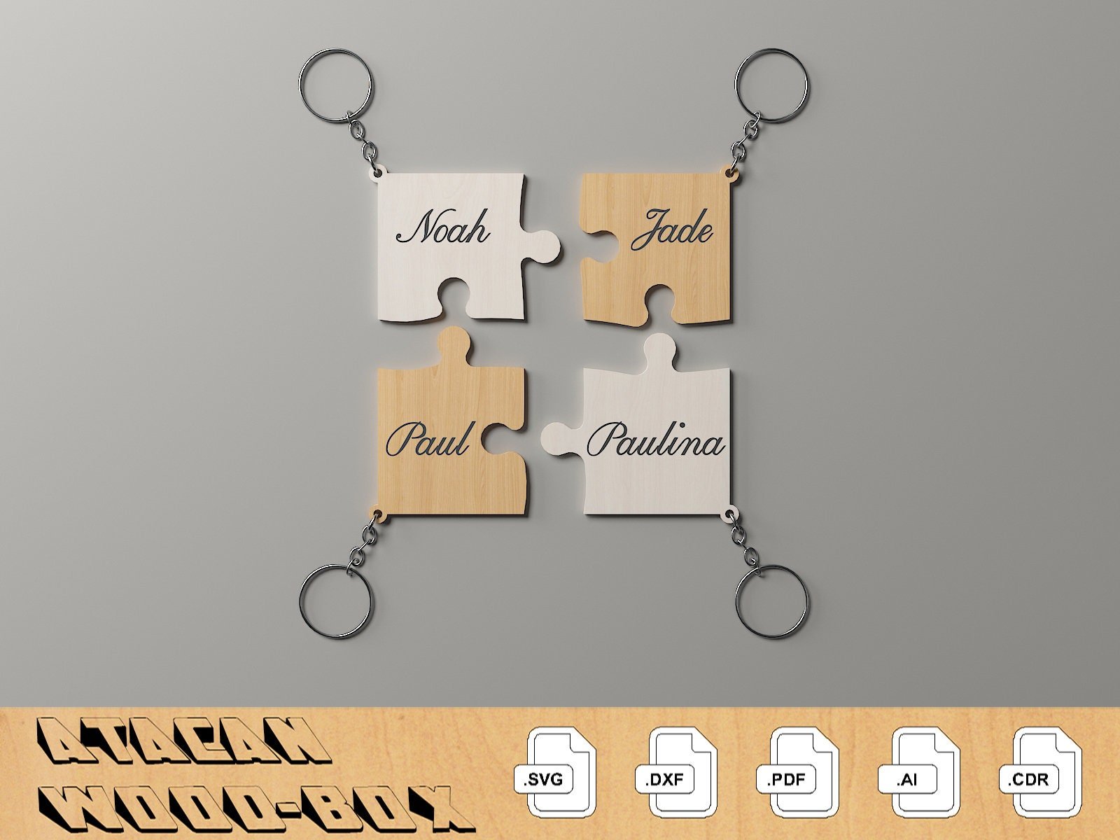 Family Puzzle Keychain Vector Cut Files / Our Family Puzzles / Keyring Personalize Vector files / SVG DXF CDR Ai 305