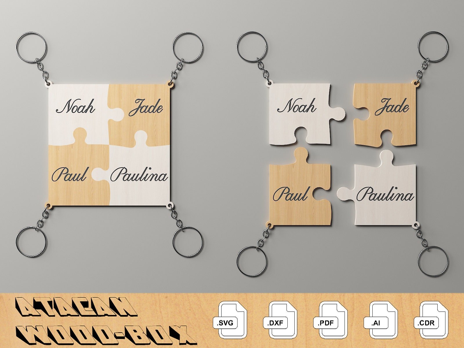 Family Puzzle Keychain Vector Cut Files / Our Family Puzzles / Keyring Personalize Vector files / SVG DXF CDR Ai 305
