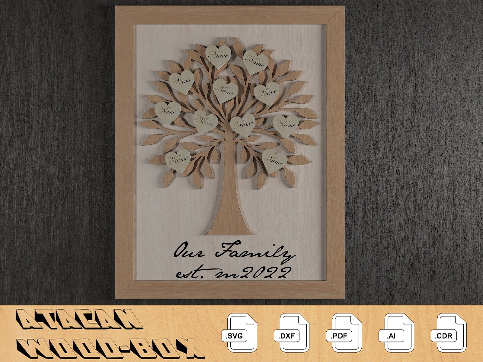 Family Tree and Frame / Hanging Hearts With Names /Home Decor Family Sign 309