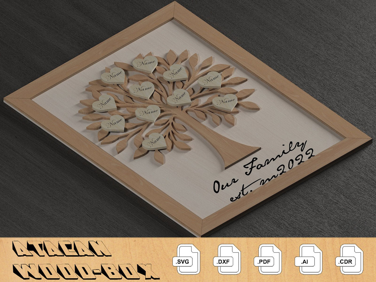 Family Tree and Frame / Hanging Hearts With Names /Home Decor Family Sign 309