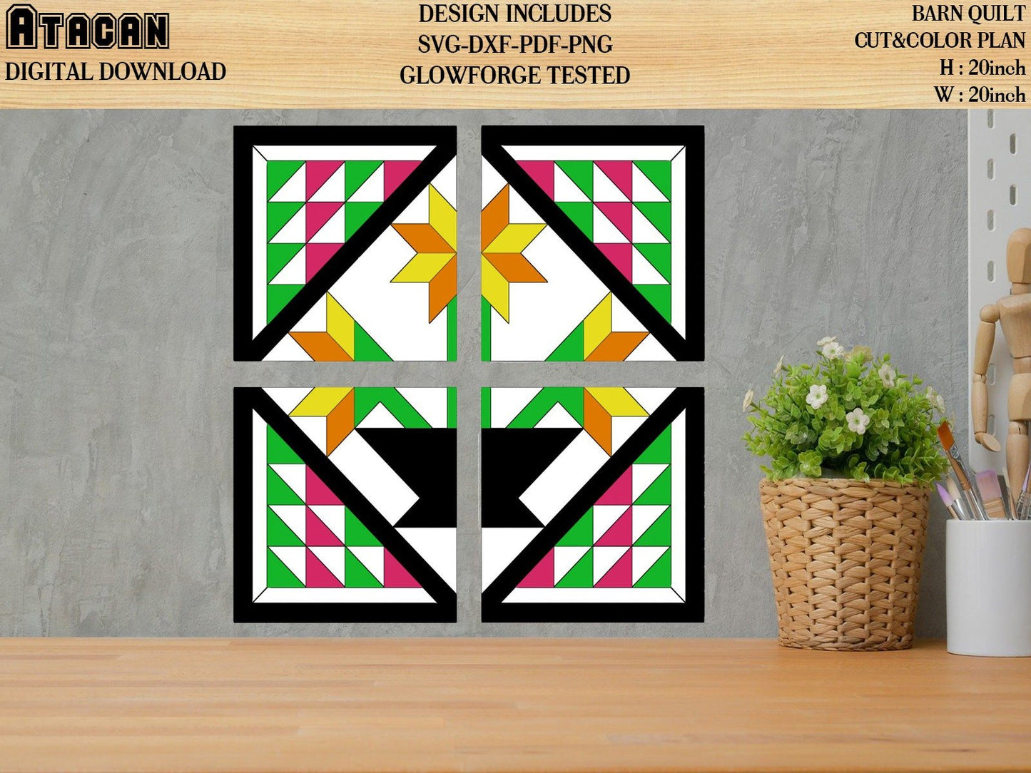 Farmhouse Quilt SVG laser cut file for Glowforge projects inspired wall art Chevron Southwest Arrow designs Home decor 20x20 inch quilt 009