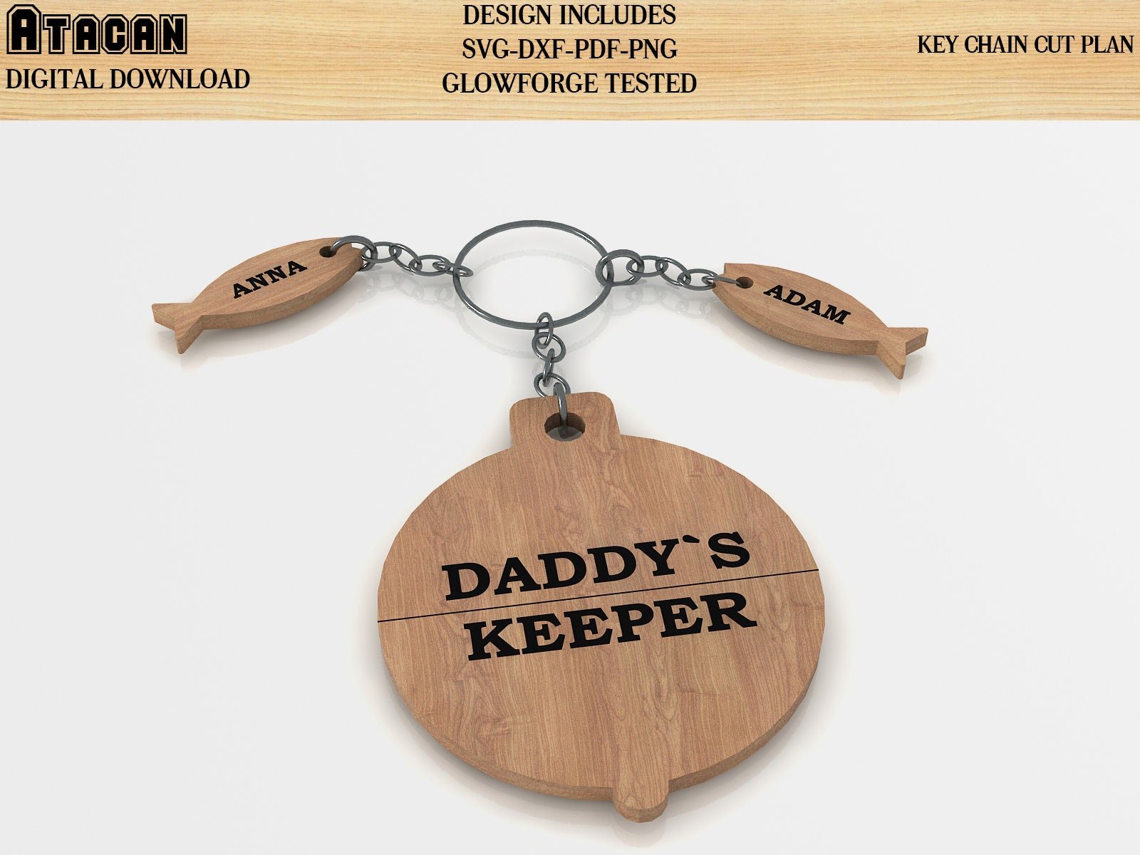 Fathers day Key chain Daddy's keepers fish bobber SVG laser cut file for Glowforge best father's day gift keyring cut plan 066