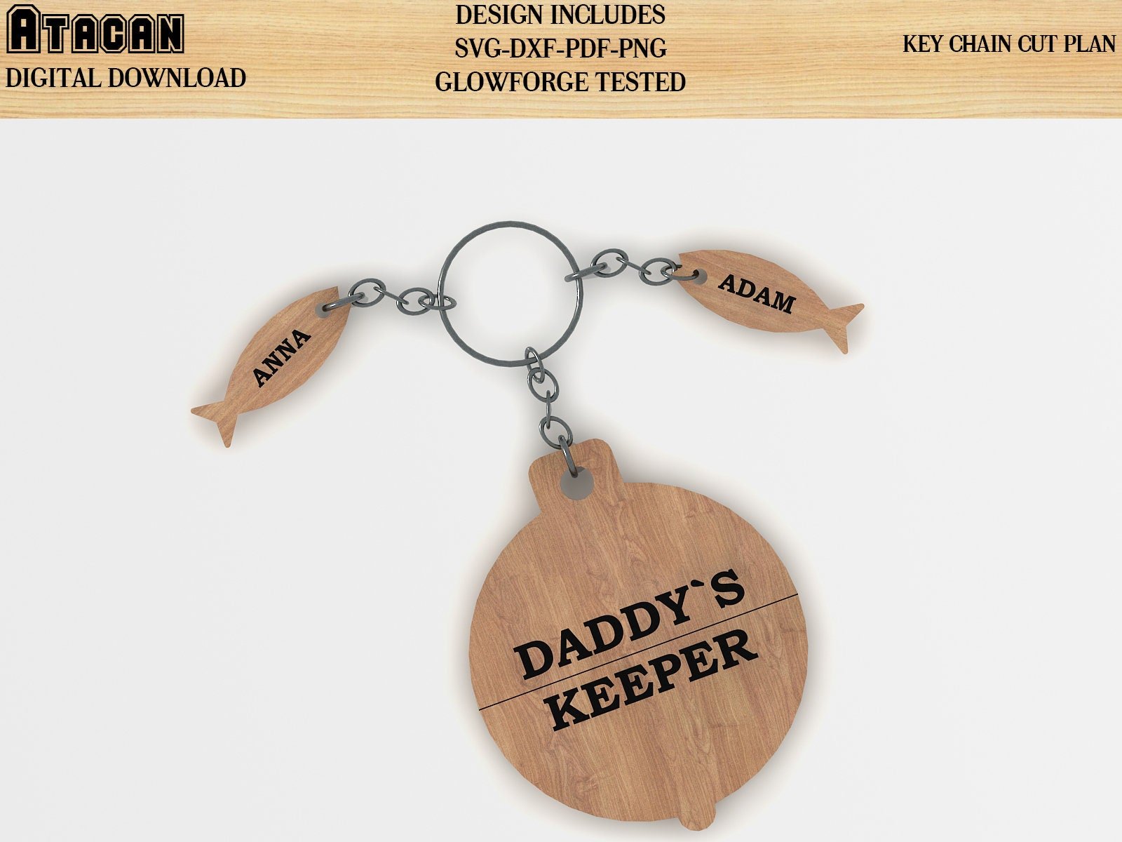 Fathers day Key chain Daddy's keepers fish bobber SVG laser cut file for Glowforge best father's day gift keyring cut plan 066