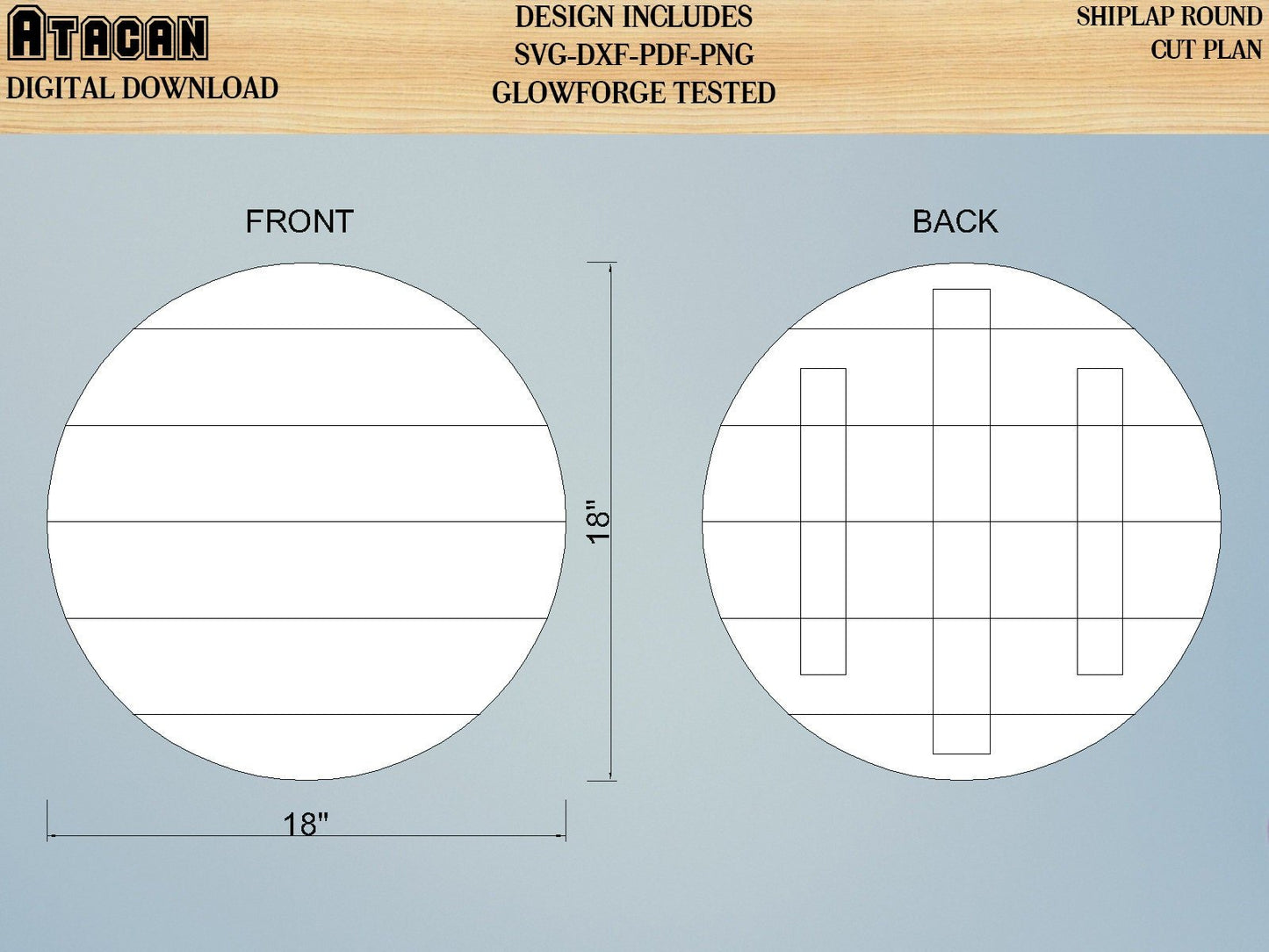 Faux shiplap Round svg pattern 18 inch and 10 inch Glowforge Cut Files Instant Download 015