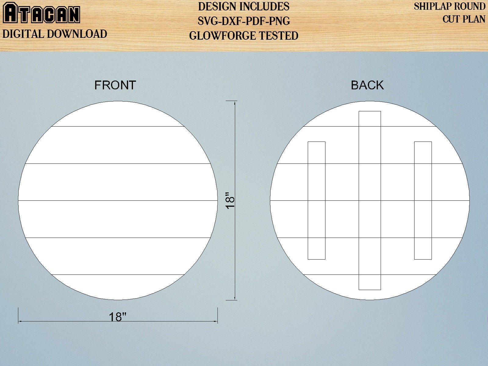 Faux shiplap Round svg pattern 18 inch and 10 inch Glowforge Cut Files Instant Download 015