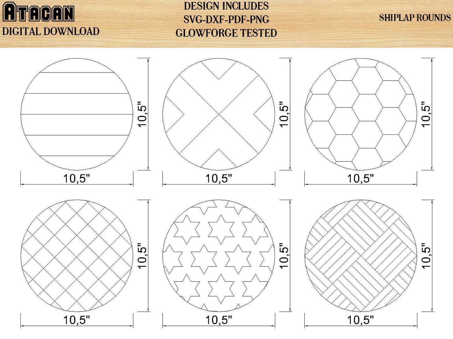 Faux shiplap Round svg pattern bundle 18 inch and 10 inch Glowforge Cut Files Instant Download 016