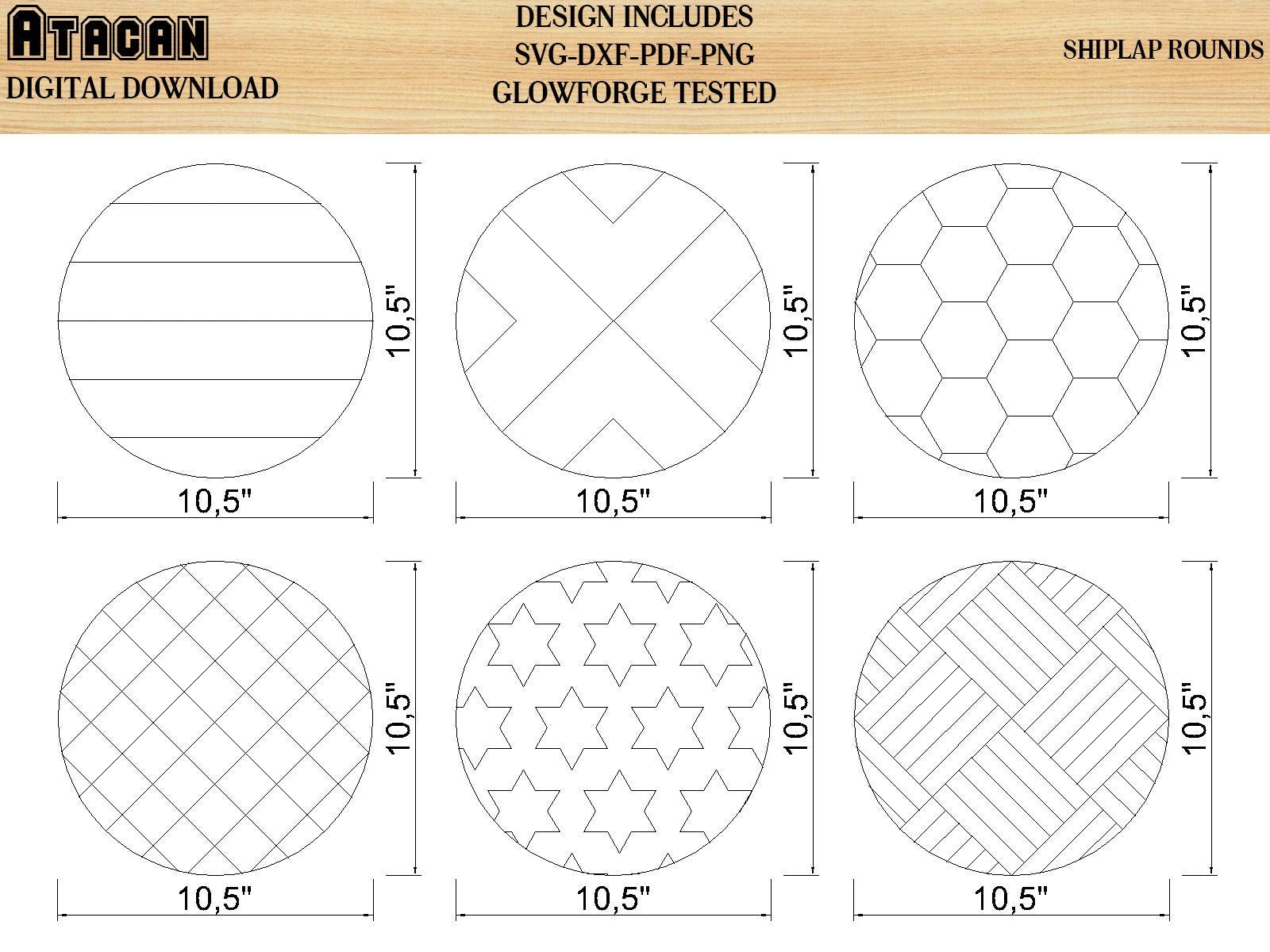 Faux shiplap Round svg pattern bundle 18 inch and 10 inch Glowforge Cut Files Instant Download 016