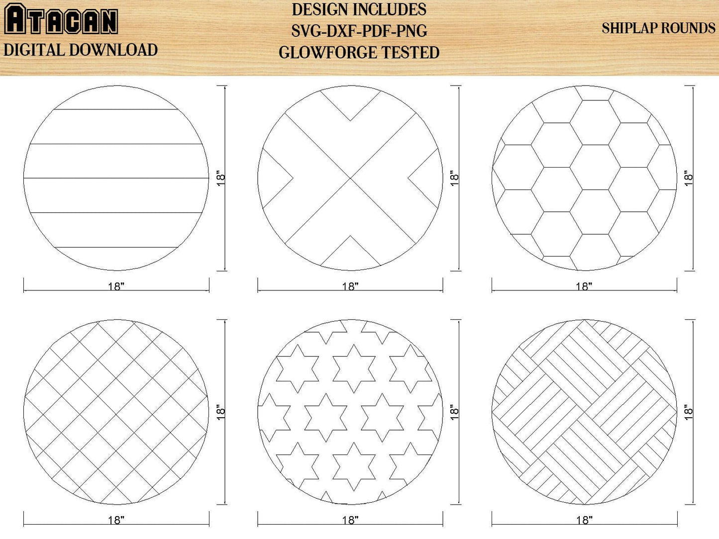 Faux shiplap Round svg pattern bundle 18 inch and 10 inch Glowforge Cut Files Instant Download 016