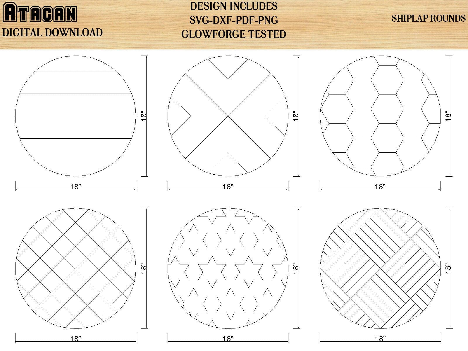 Faux shiplap Round svg pattern bundle 18 inch and 10 inch Glowforge Cut Files Instant Download 016