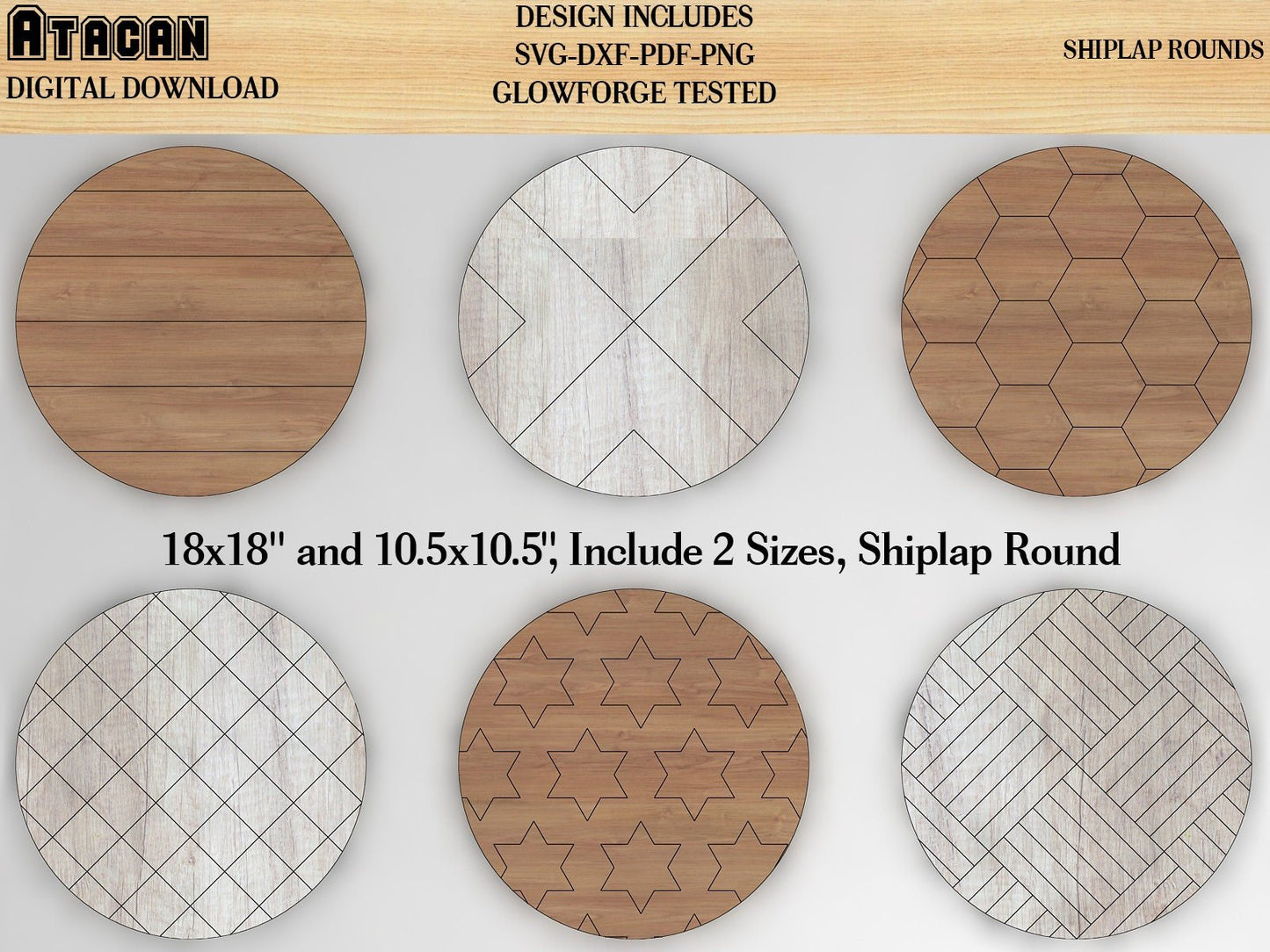 Faux shiplap Round svg pattern bundle 18 inch and 10 inch Glowforge Cut Files Instant Download 016