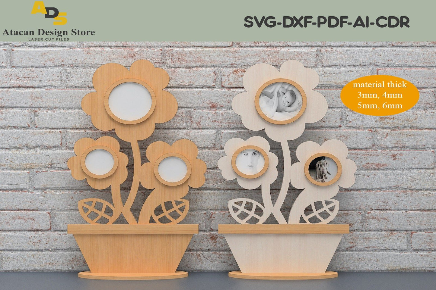 Flower frame laser cut files/ Plant glowforge vector Svg Dxf / Decorative frame Glowforge digital download ADS125