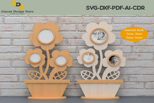 Flower frame laser cut files/ Plant glowforge vector Svg Dxf / Decorative frame Glowforge digital download ADS125