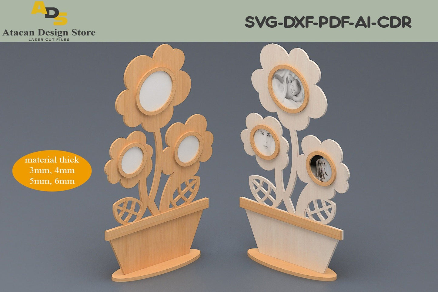 Flower frame laser cut files/ Plant glowforge vector Svg Dxf / Decorative frame Glowforge digital download ADS125