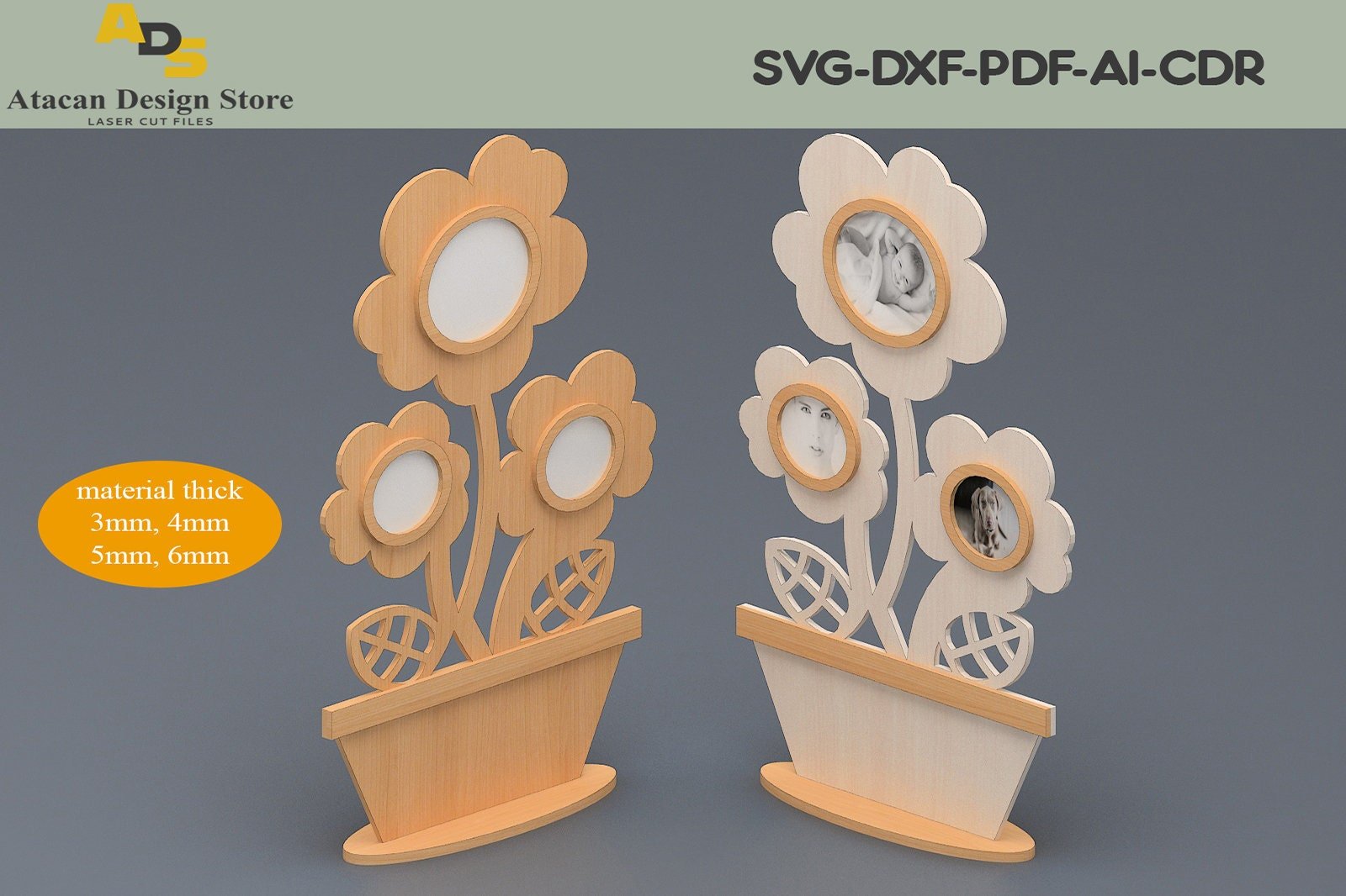 Flower frame laser cut files/ Plant glowforge vector Svg Dxf / Decorative frame Glowforge digital download ADS125