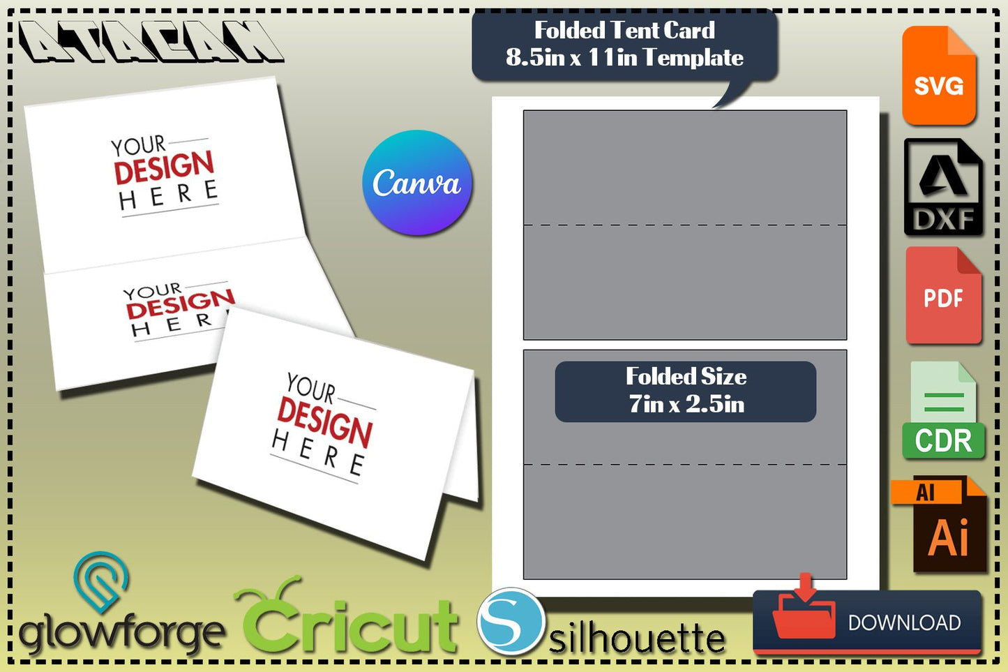 Folded Place Card / Foldable Table Cards / Folding Place Cards / Table Setting / Bent Place Names / Tent Card Canva SVG DXF Ai CDR 364