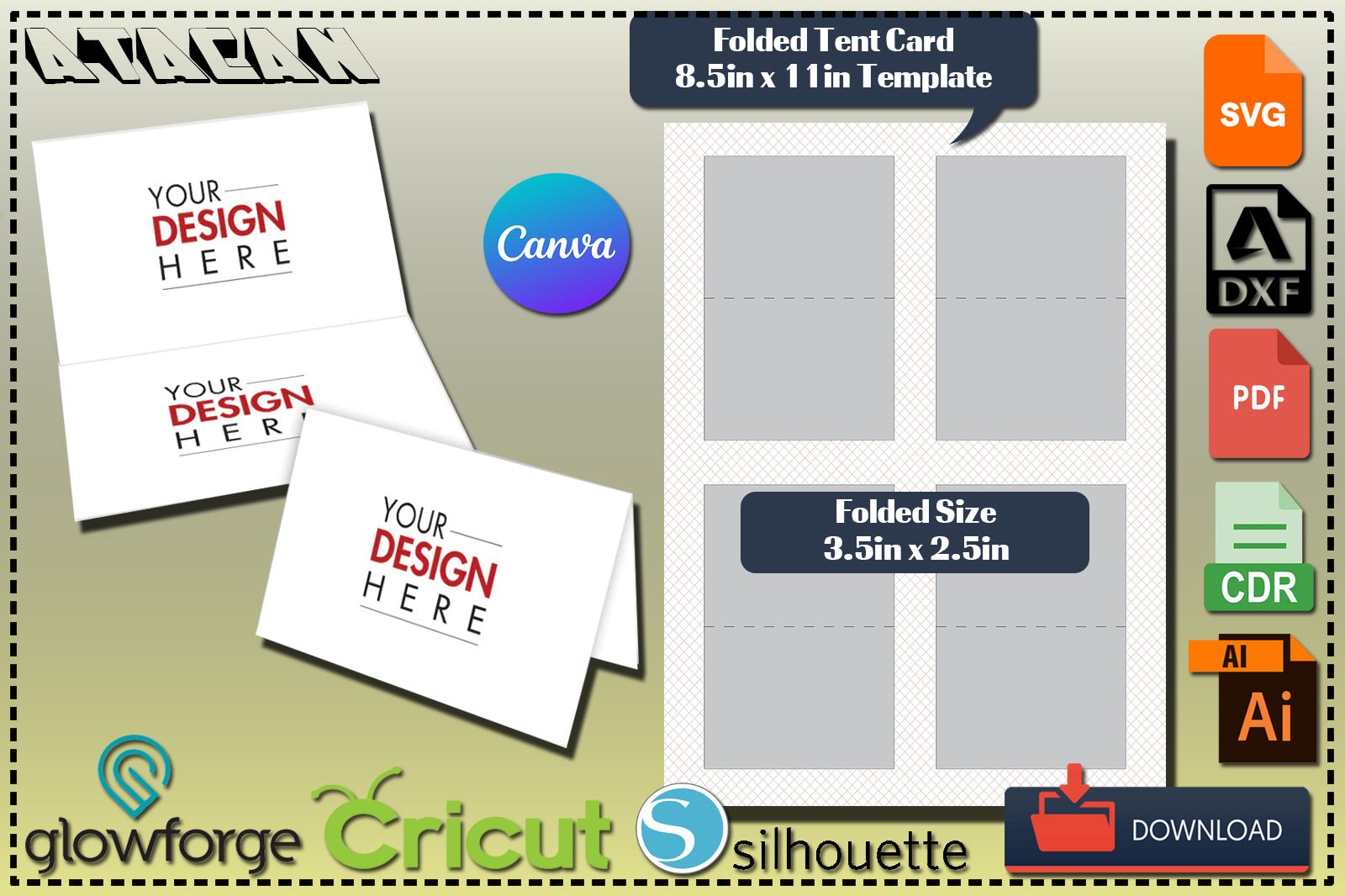 Folded Tent Card Template / Food Label Card / Tent Place Card Vector / Table seating cards / Business Cards Canva SVG DXF Ai CDR 359