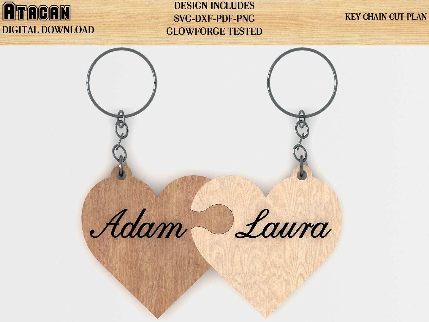 For Glowforge users Two-Part "Our hearts are one" Keychain file, SVG file, PDF file 067