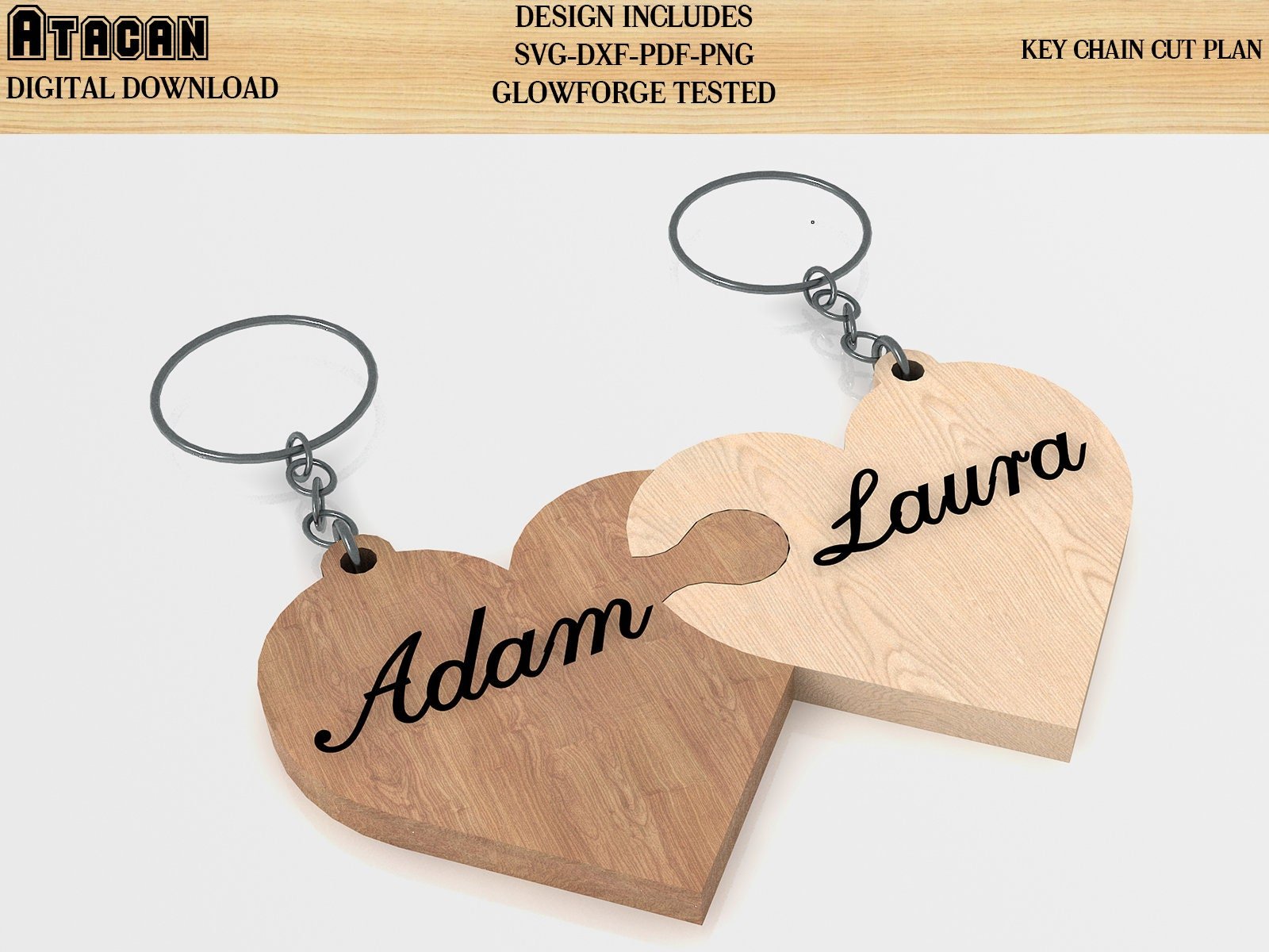 For Glowforge users Two-Part "Our hearts are one" Keychain file, SVG file, PDF file 067