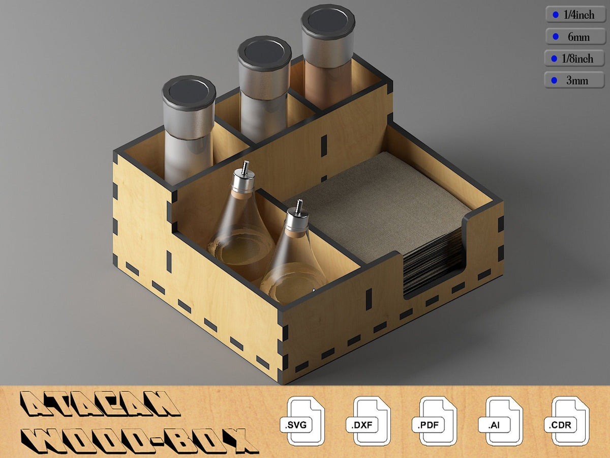 Salt Box Dxf Fork and Napkin Holder / Salt and Pepper Shaker / Laser Cut Box Files ...