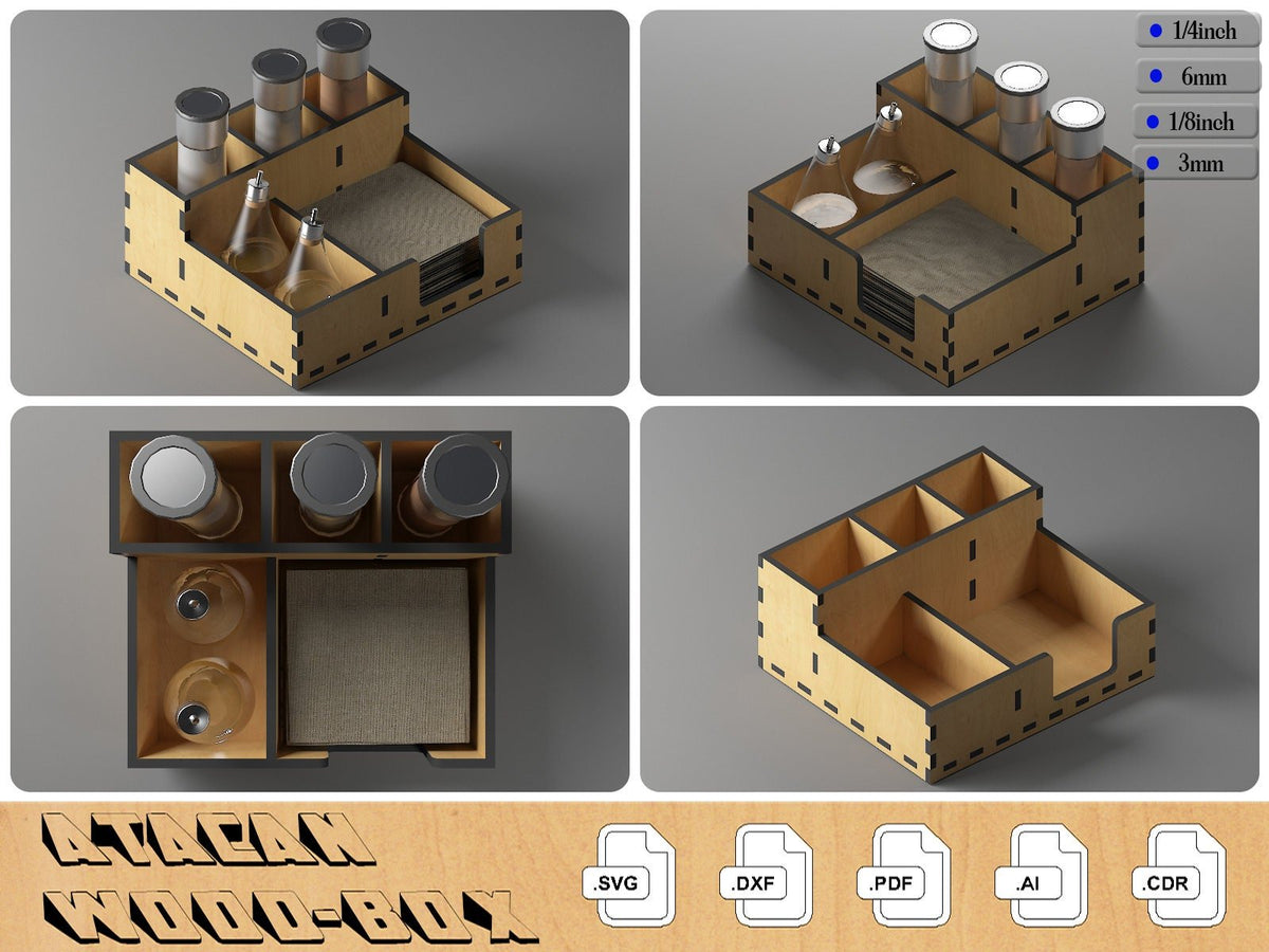 Salt Box Dxf Fork and Napkin Holder / Salt and Pepper Shaker / Laser Cut Box Files ...