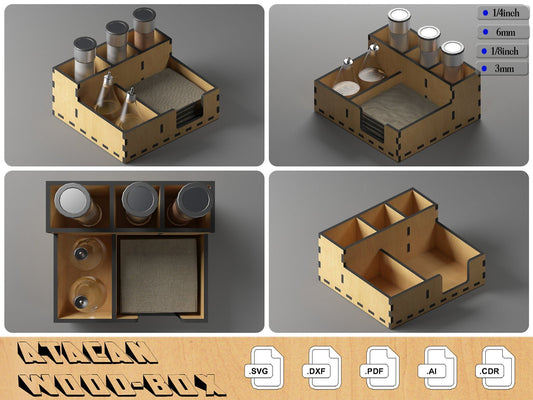 Fork and Napkin Holder / Salt and Pepper Shaker / Laser Cut Box Files SVG, DXF, CDR 293