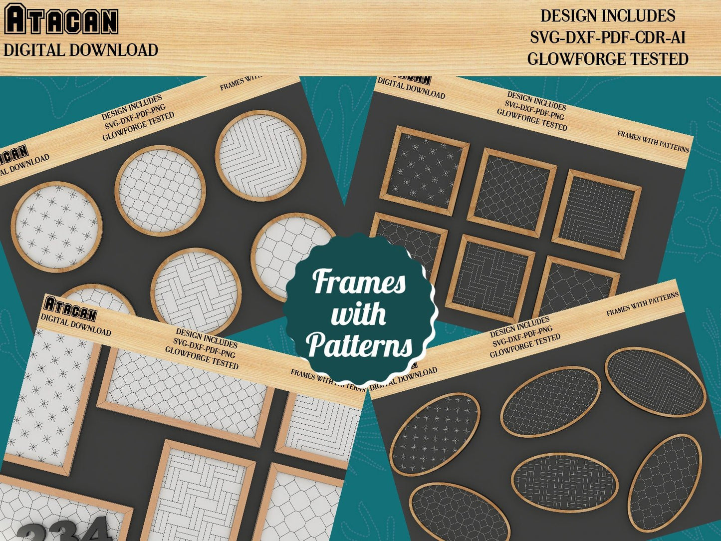 Frames Laser Set / Patterned Frames / Round Square Frame Shiplap Template / Laser Ready 423