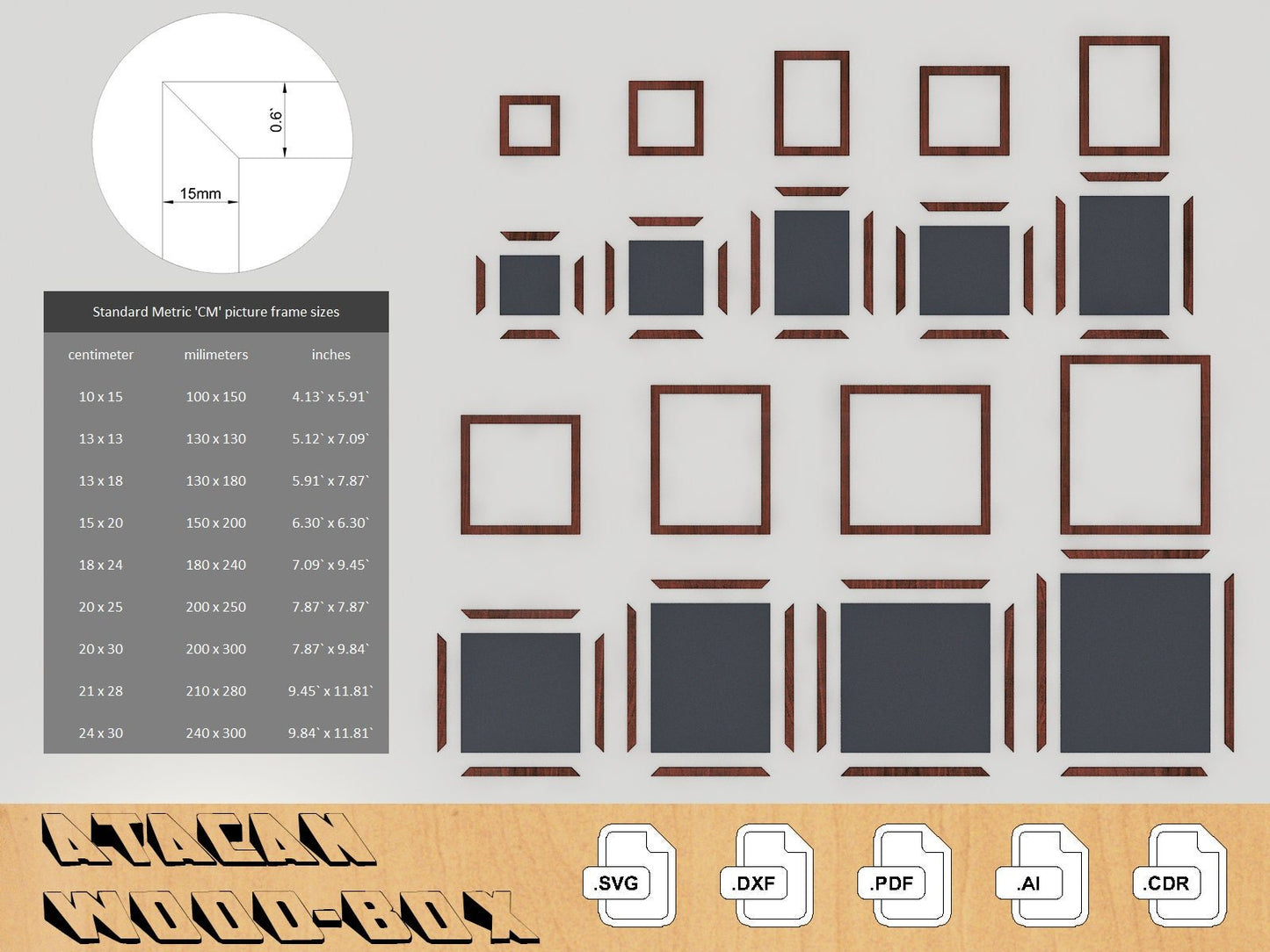 Frames Laser SVG cut files - Photo frame bundle - Glowforge Digital Download 045