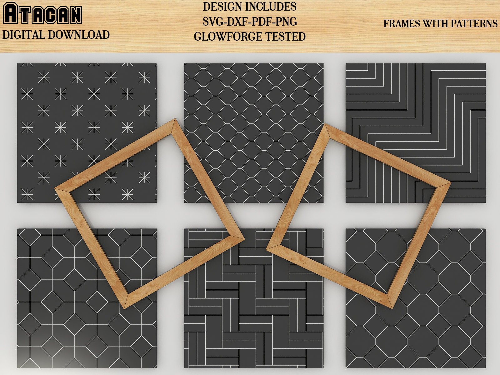 Frames with Patterns Bundle / Glowforge Svg files / Farmhouse Frame / Laser SVG Patterns 424