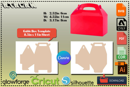 Gable Box Template / Favor Box / Cricut Cut Files / Sihouette Sublimation 8.5"x11" sheet Canva SVG DXF Ai CDR 351