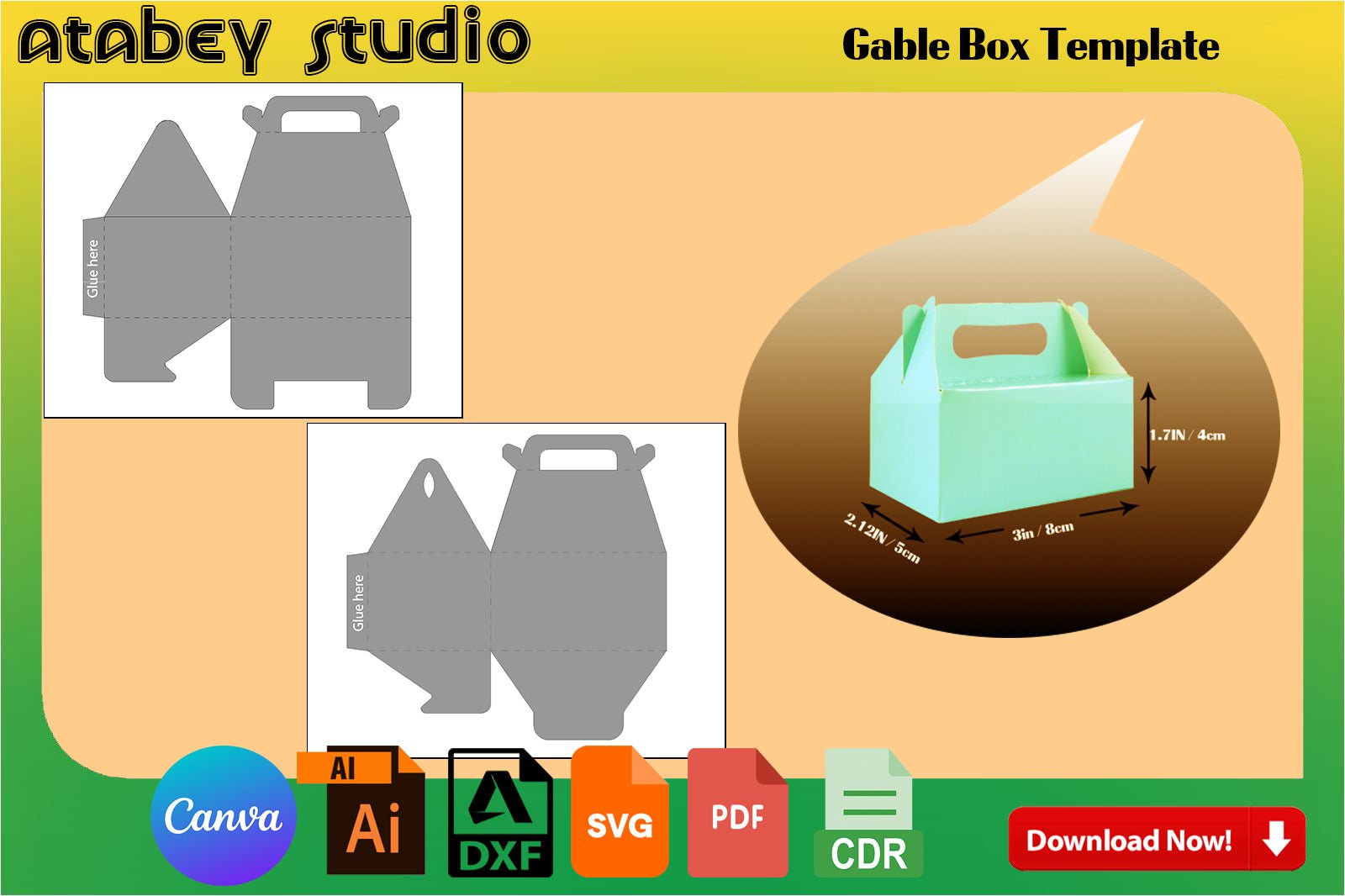 Handle Gift Box Layout Gable Box Template / Slumber Party Box with Handle / Gift Box SVG / Fa ...